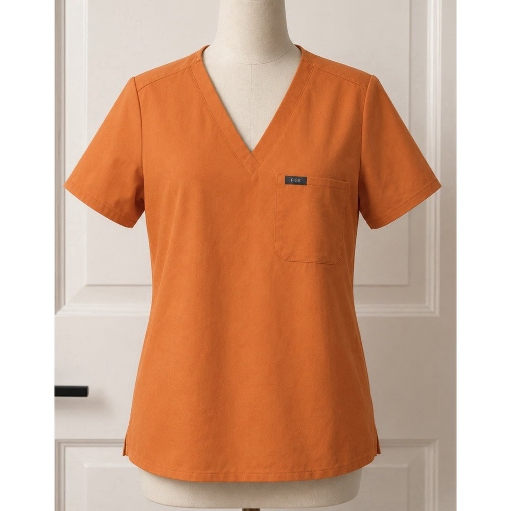 FIGS Women's Catarina Short Sleeve Scrub Top Shirt Small S Color Papaya Orange
